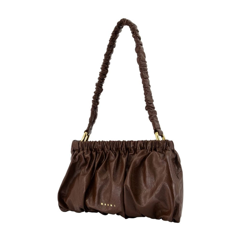 Marni Gathered Calfskin Shoulder Bag — Brown
