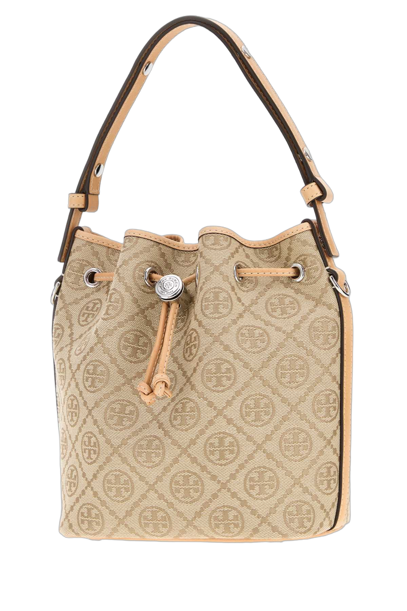 Tory Burch Monogram Bucket Bag — Beige