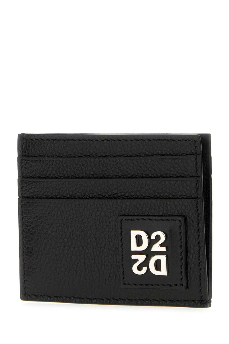 Dsquared2 Pebbled Leather Card Case — Black Cases