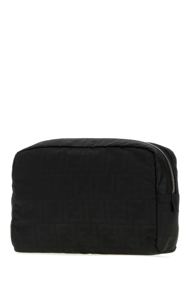 Fendi Embroidered Fabric Beauty Case — Black Travel Wallets