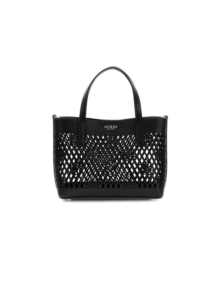 Guess Perforated Diamond Lattice Tote Bag — Black Polyurethane