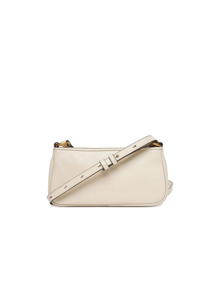 Pinko Half Moon Baguette Shoulder Bag — White Goat Leather