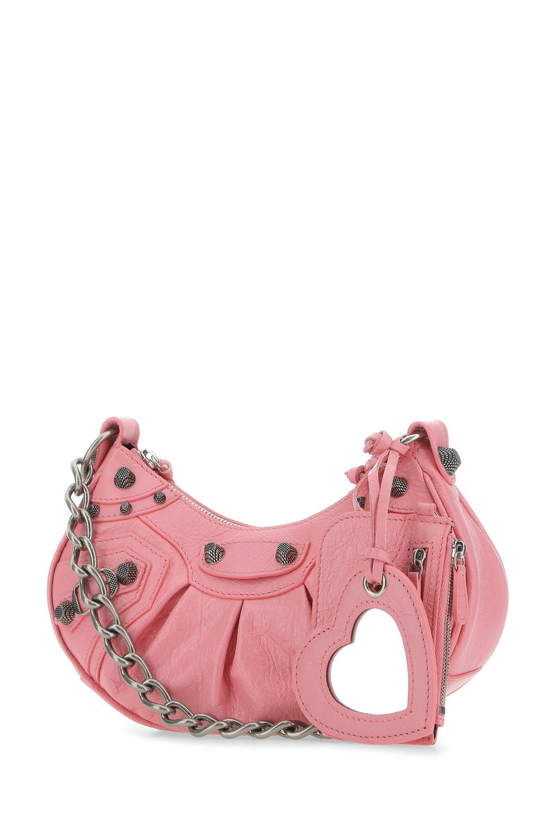 Balenciaga Studded Leather Shoulder Bag — Pink
