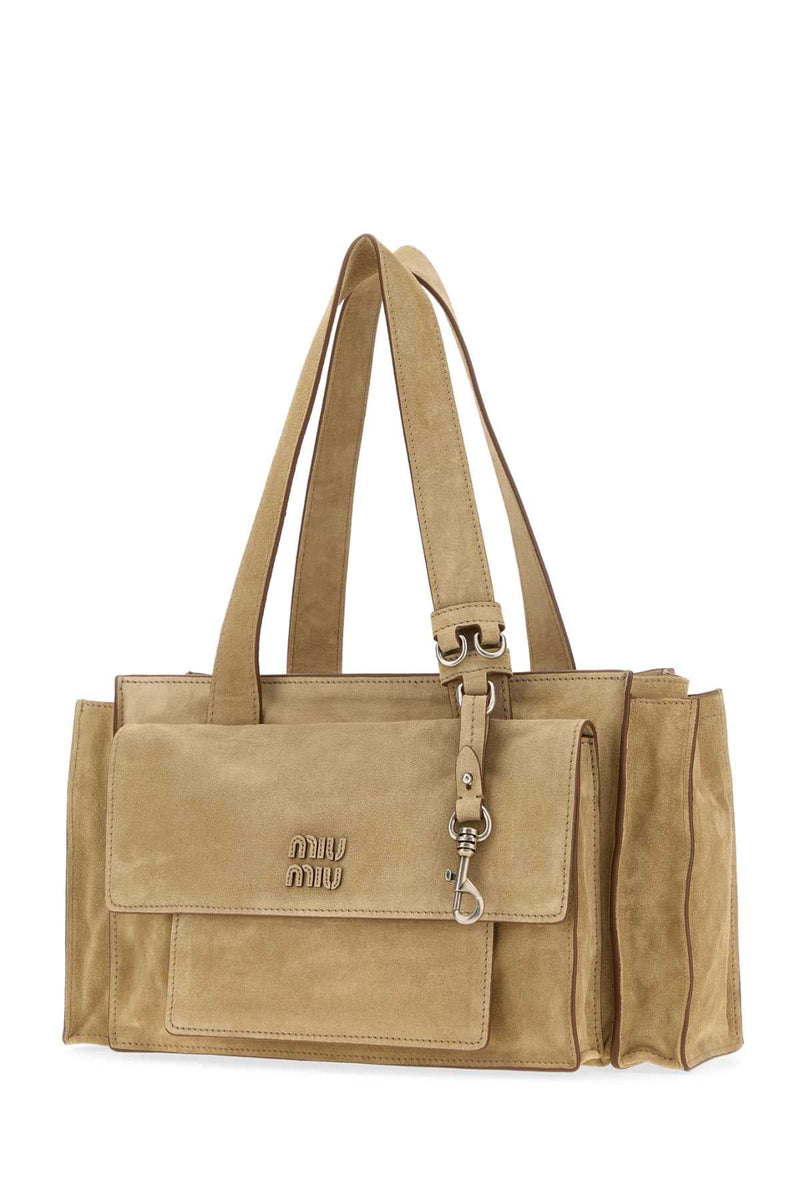 Miu Miu Vitello Suede Shoulder Bag — Beige