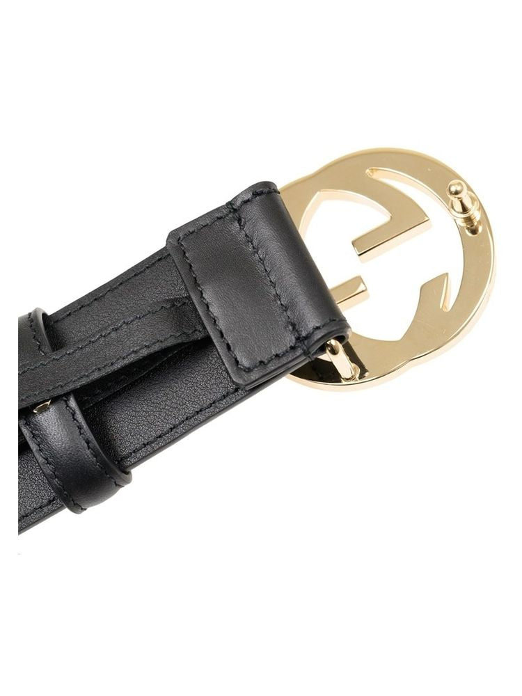 Gucci Leather With Metal Buckle Belt — Black