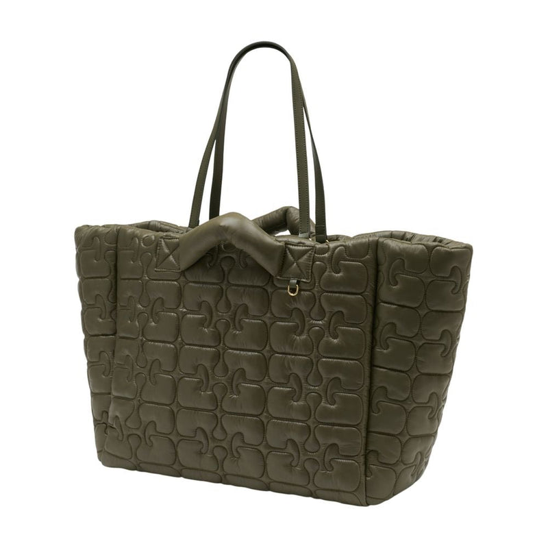 Ganni Quilted Synthetic Tote Bag — Green