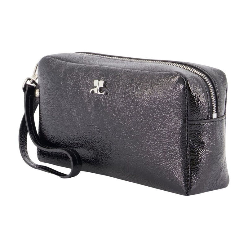 Courreges Leather Wristlet Wallet — Black Cotton