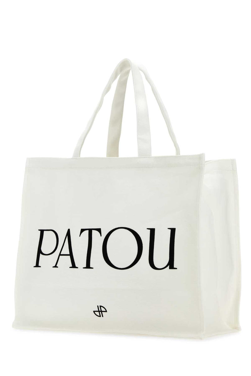 Patou Logo-Printed Cotton Tote Bag — White Exterior