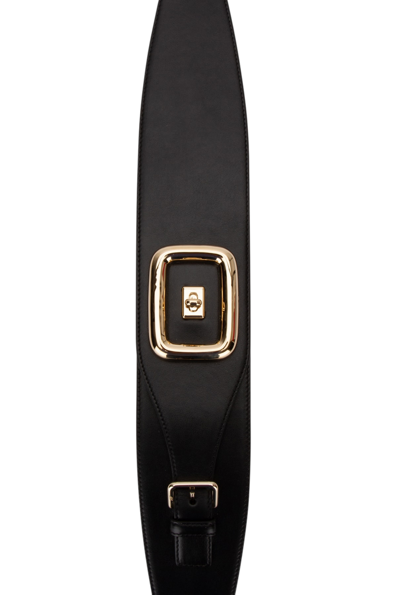 Roger Vivier Leather With Gold Buckle Belt — Black