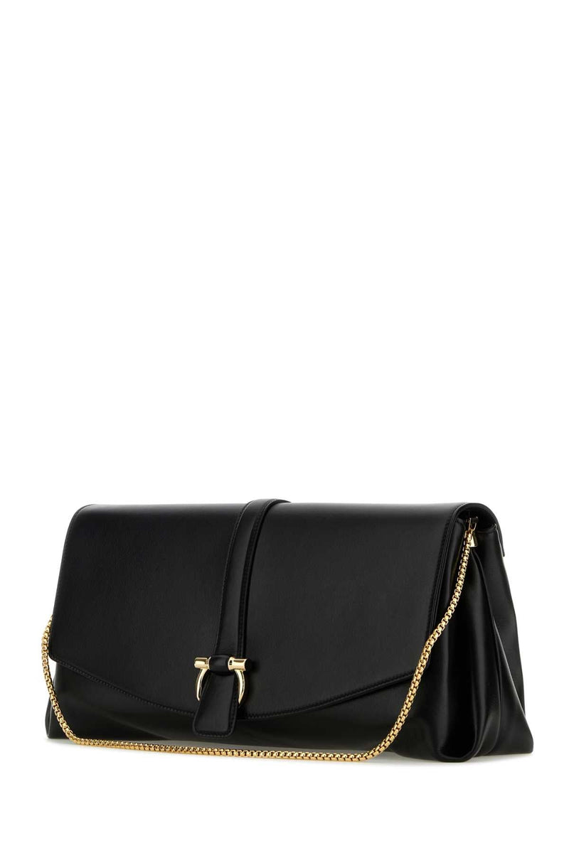 Ferragamo Leather Bow-Knot Flap Crossbody Bag — Black