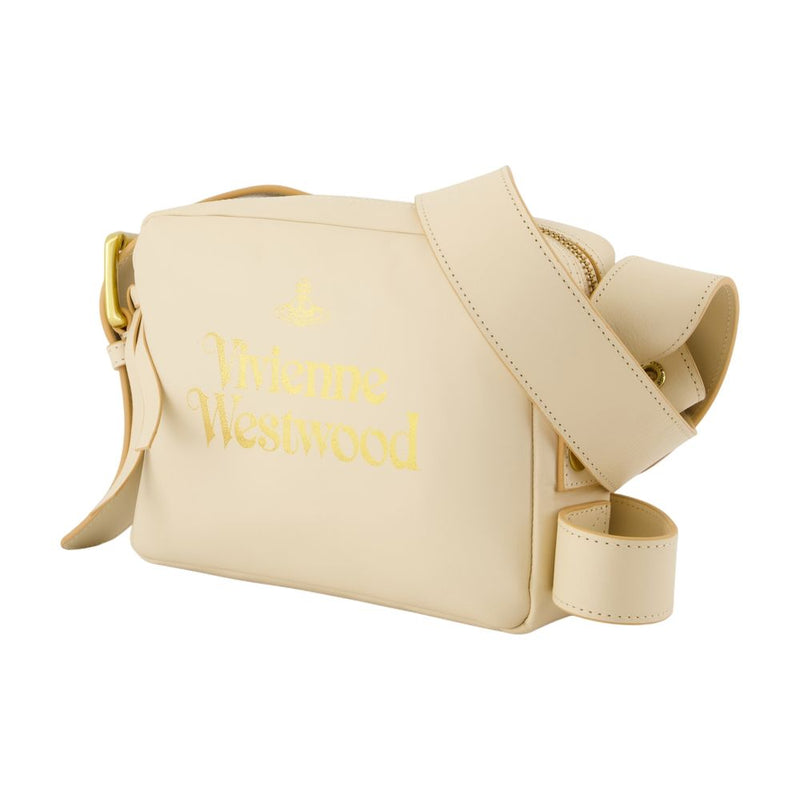 Vivienne Westwood Calfskin Leather With Logo Crossbody Bag — Beige