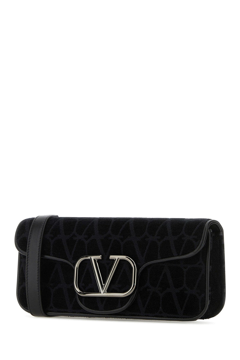 Valentino Garavani Vlogo Jacquard Shoulder Bag — Black Viscose Cotton Polyester