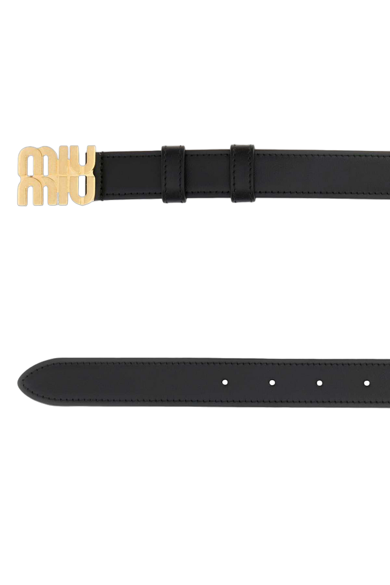 Miu Miu Logo Buckle Leather Belt — Black Vitello