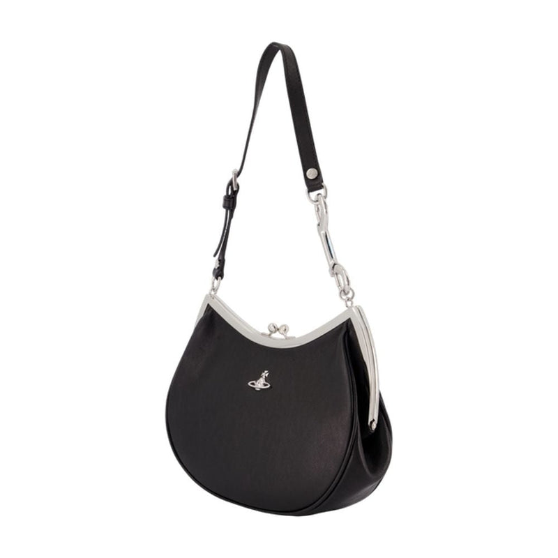 Vivienne Westwood Calfskin Leather Crescent Shoulder Bag — Black