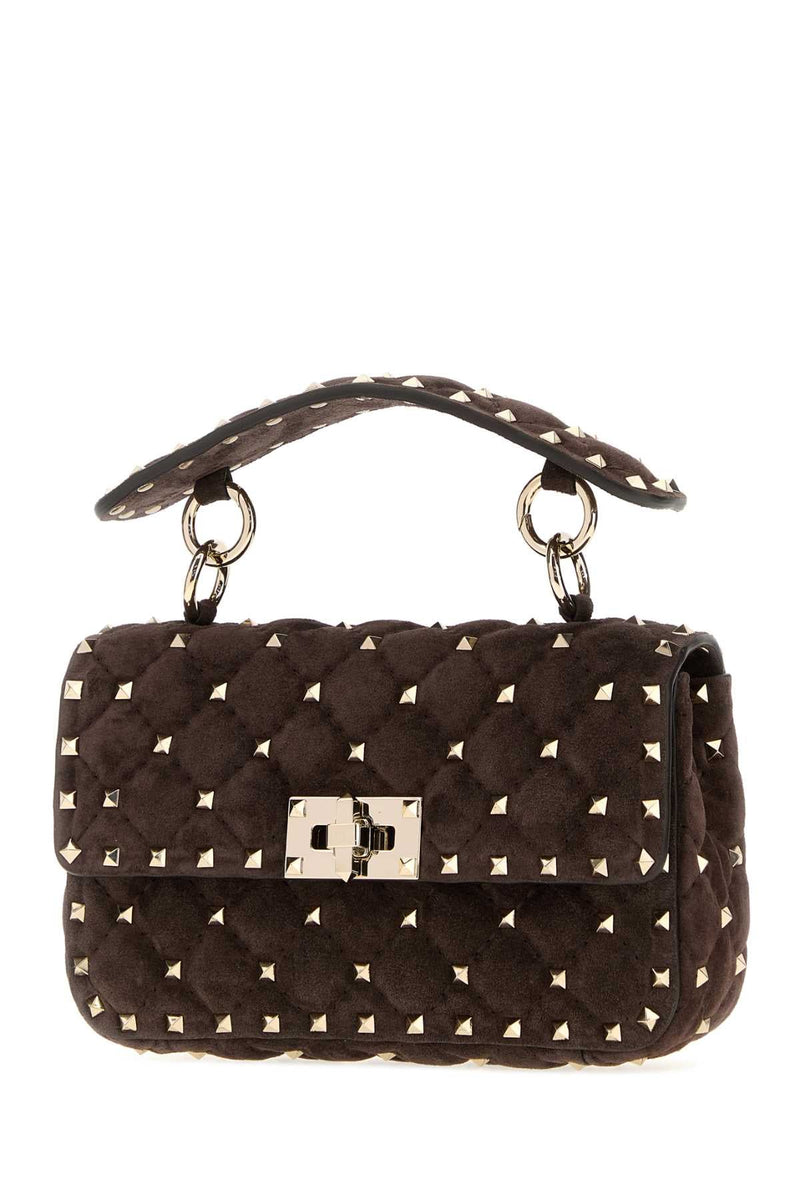Valentino Garavani Studded Suede Shoulder Bag — Brown