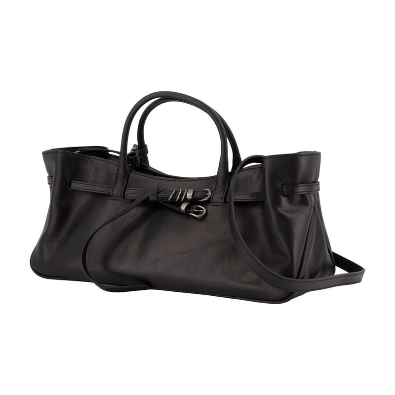 Margesherwood Ruched Leather Shoulder Bag — Black Cowhide