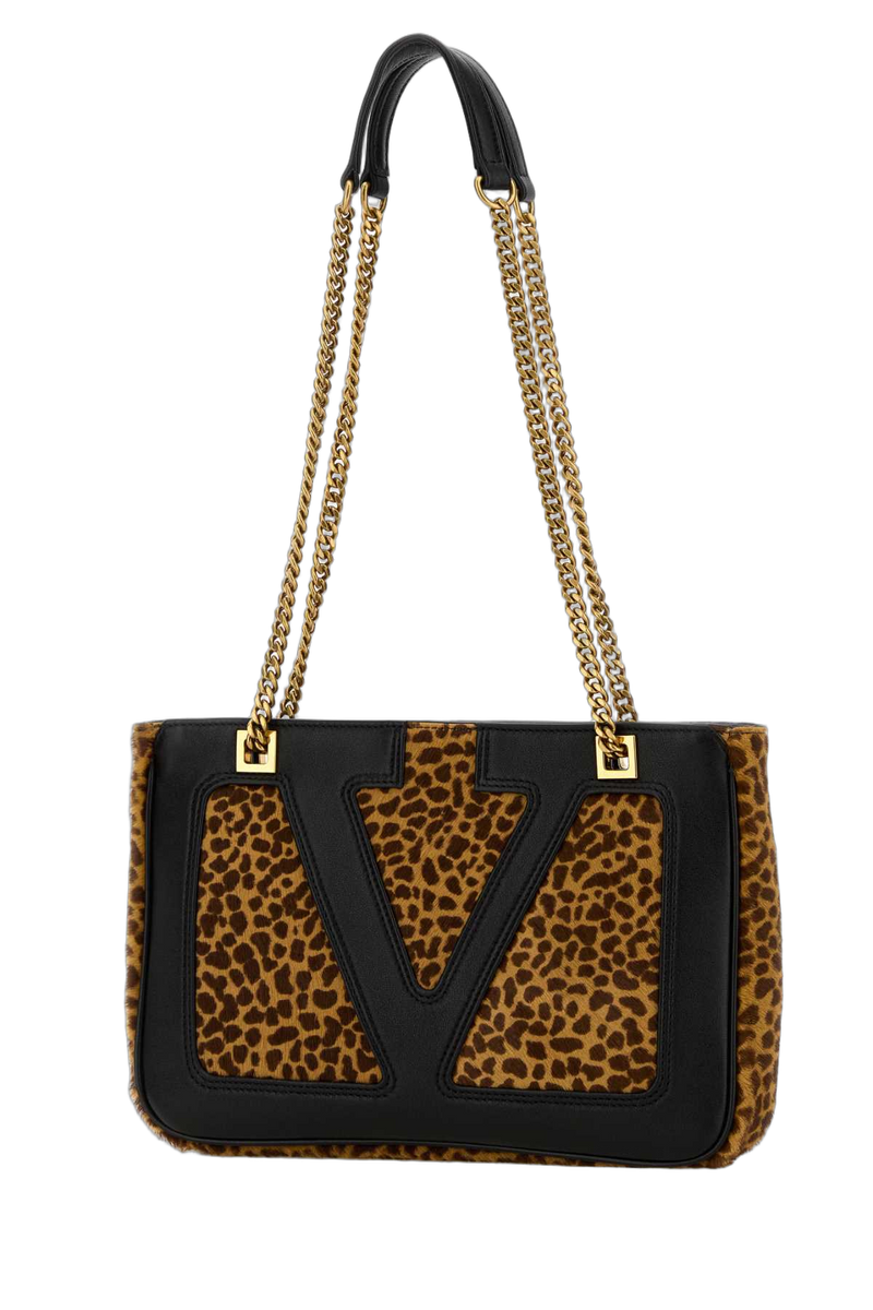 Valentino Garavani Calf Hair Colour-Block Shoulder Bag — Brown