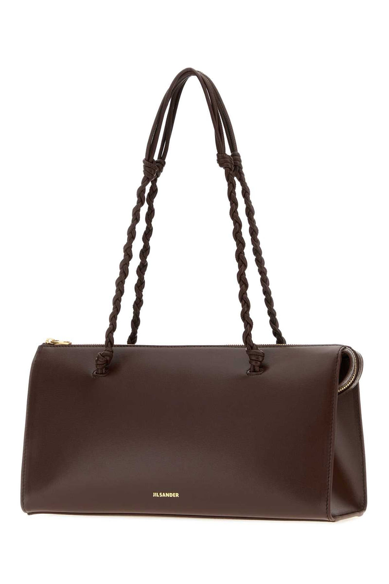 Jil Sander Twisted Handle Calf Leather Shoulder Bag — Brown