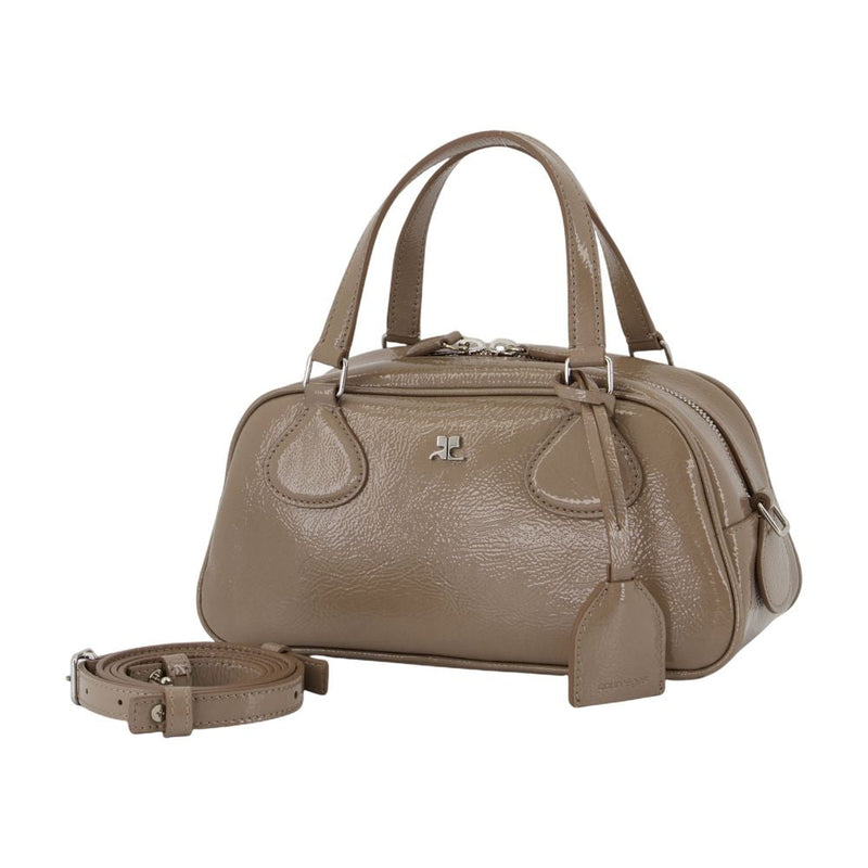 Courrèges Patent Calfskin Shoulder Bag — Taupe