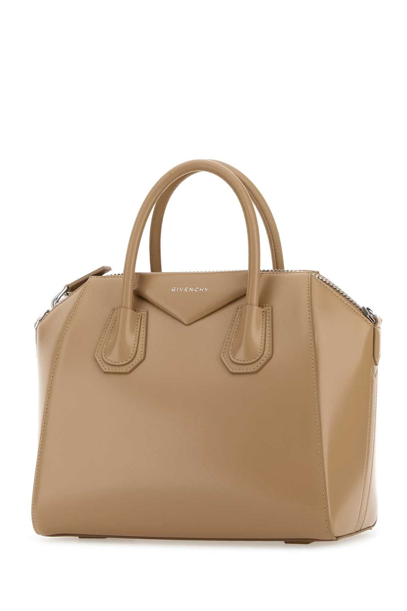 Givenchy Structured Calf Leather Top Handle Bag — Beige