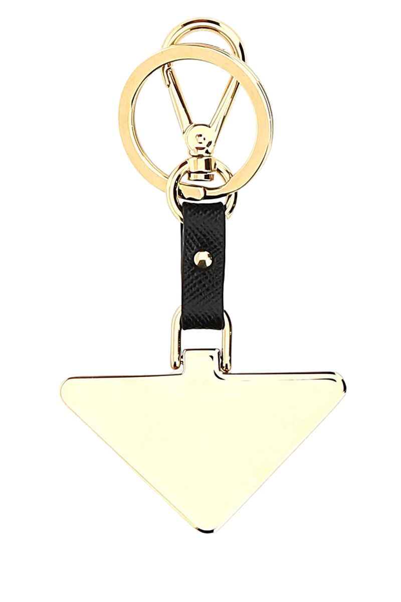 Prada Two-Tone Metal And Leather Key Case — Black Steel-calfleather Keychains