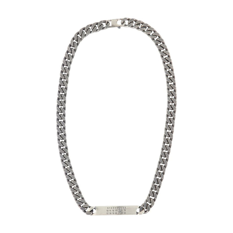 Mm6 Maison Margiela Logo Id Tag Chain Necklace — Silver Metal Necklaces
