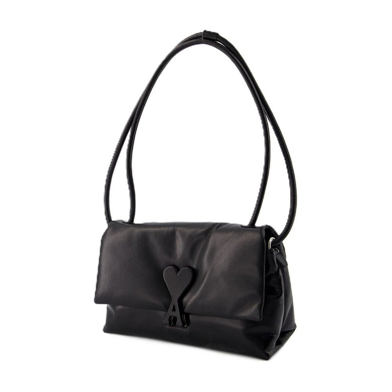 Ami Paris Voulez Vous Shoulder Bag — Black Calfskin