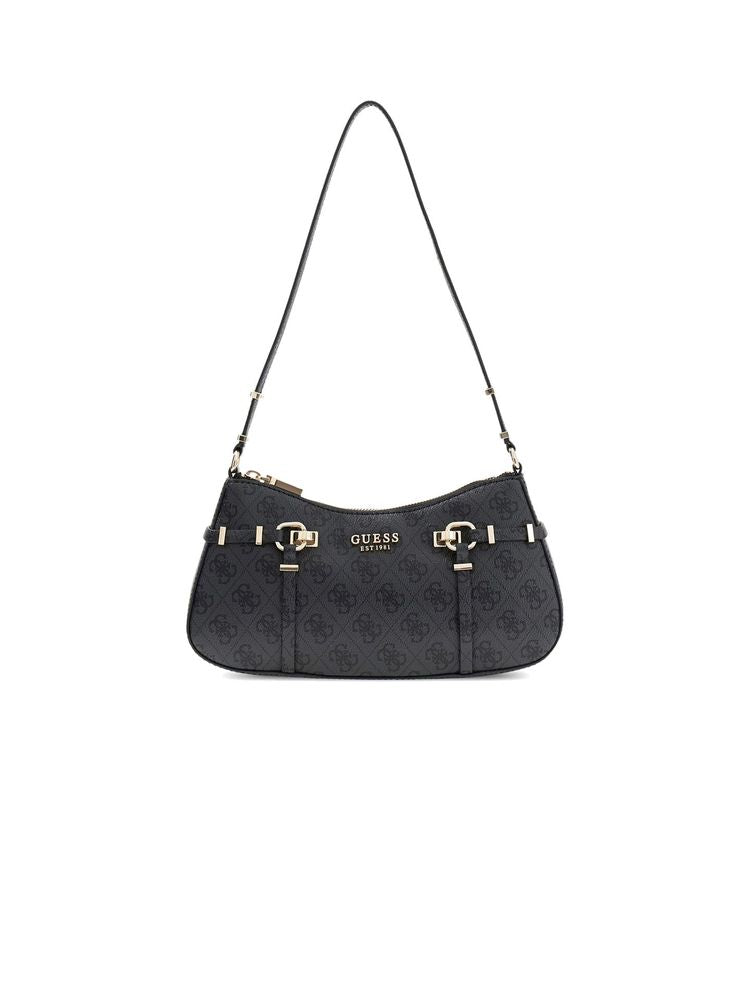 Guess Logo-Embossed Polyurethane Shoulder Bag — Black