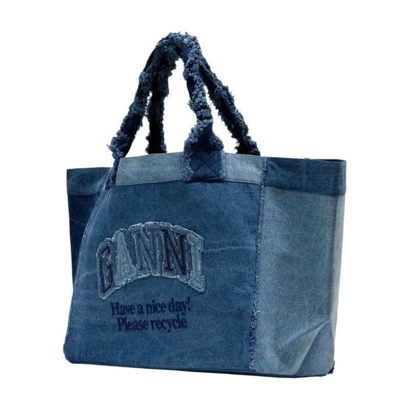 Ganni Logo-Embroidered Denim Tote Bag — Blue Cotton