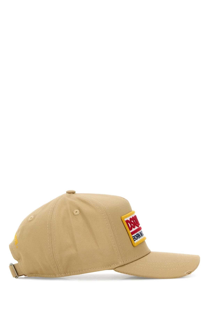 Dsquared2 Bcm098305c00001 Embroidered Logo Baseball Cap — Beige Exterior: Cotton Caps