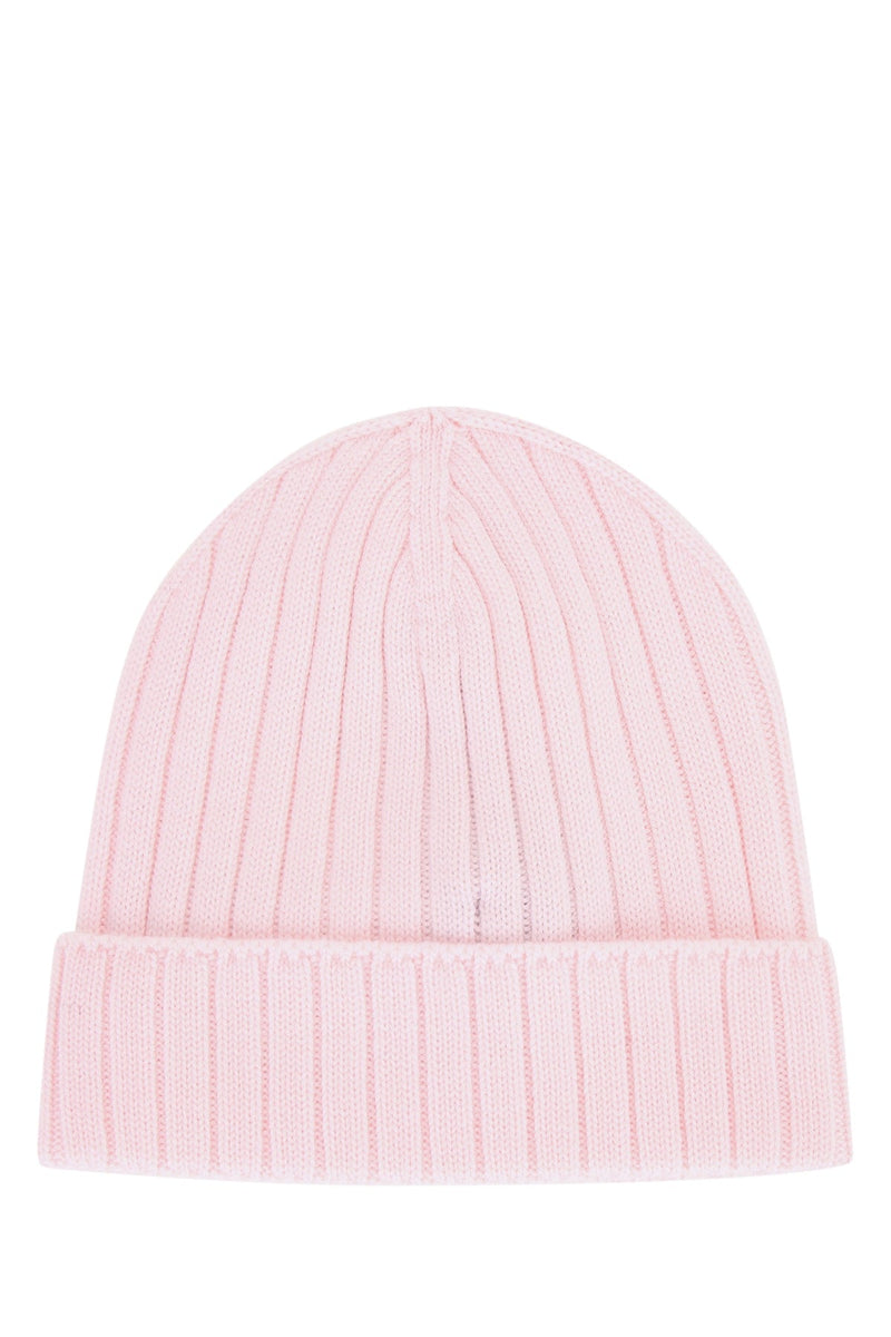 Moncler Jr Hat Ribbed Knit Beanie — Pink Wool Beanies