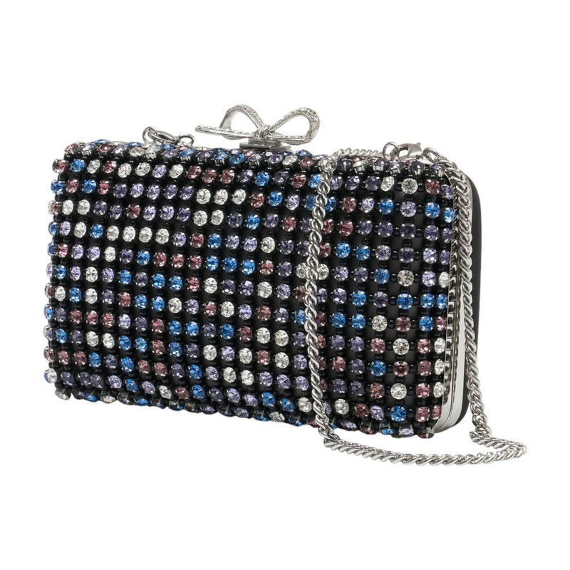 Self-Portrait Crystal-Embellished Clutch — Black Metal Hardware