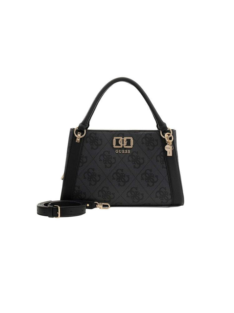 Guess Structured Polyurethane Satchel Bag — Black