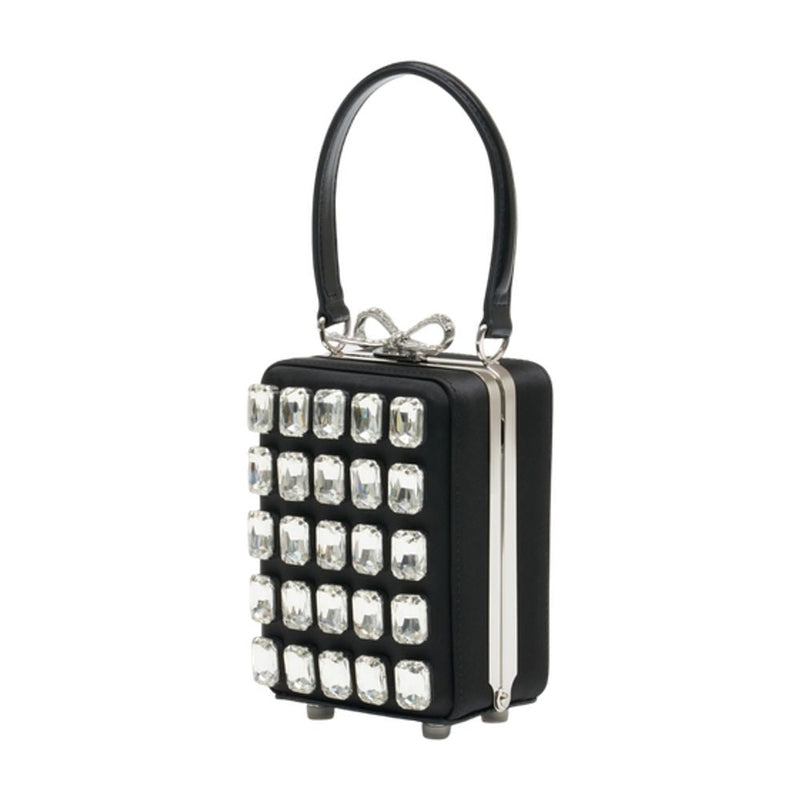 Self-Portrait Crystal-Embellished Clutch — Black Silk