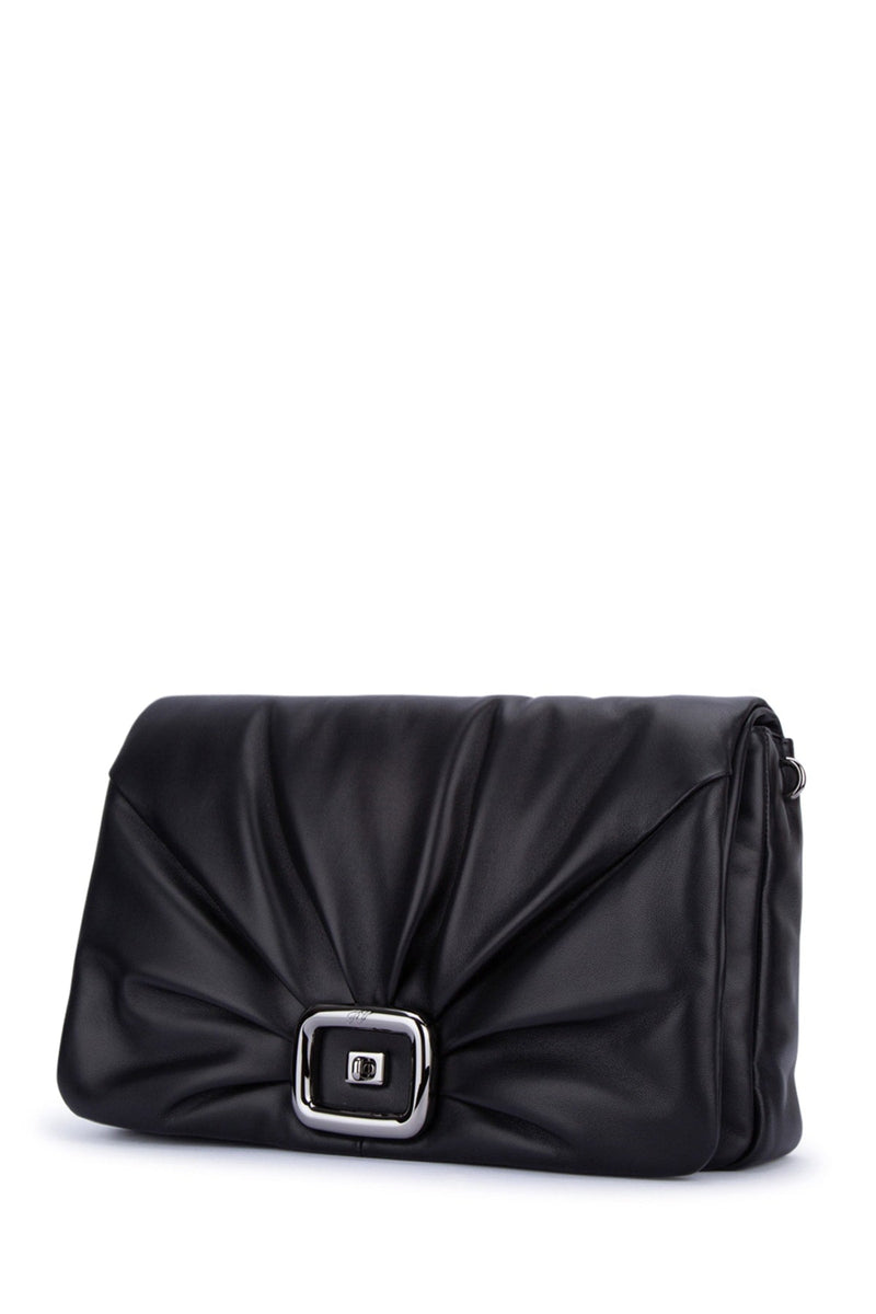 Roger Vivier Ruched Leather Clutch — Black Nappa