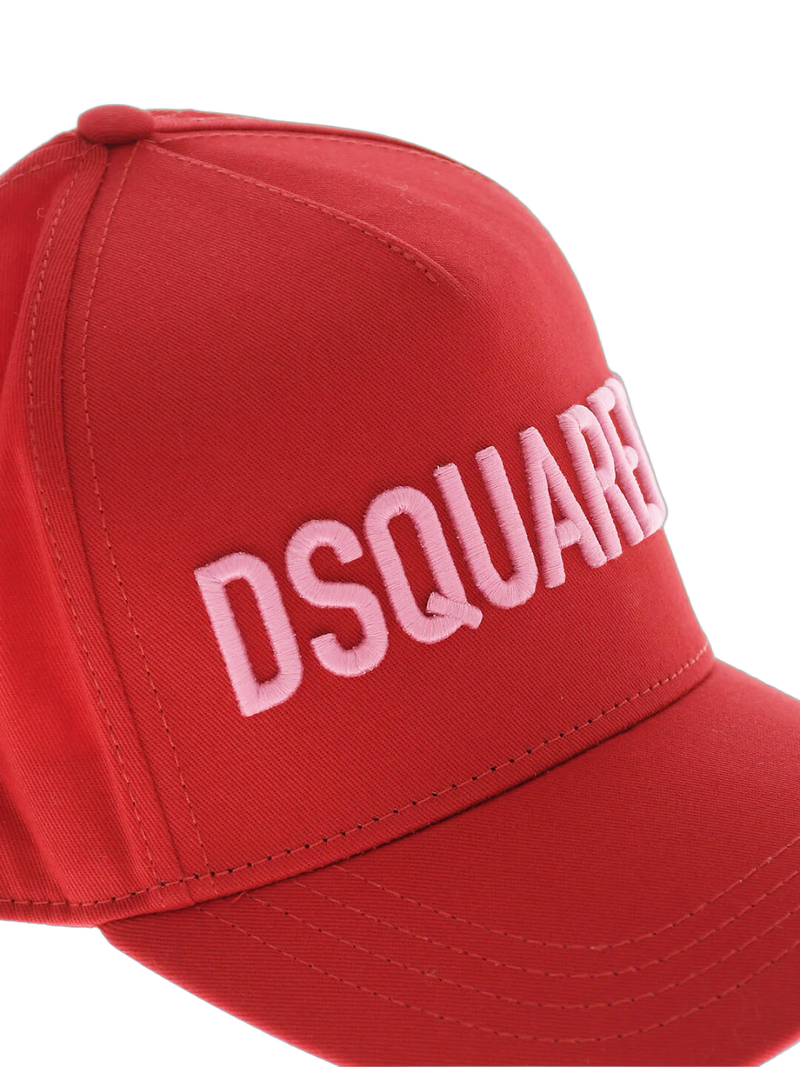 Dsquared2 Bc066005c000012284 Embroidered Logo Baseball Cap — Red Cotton Caps
