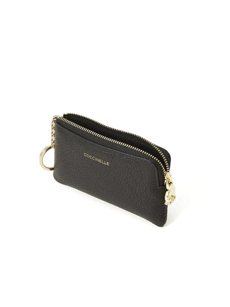 Coccinelle Grained Leather Coin Purse — Black Cowhide Purses