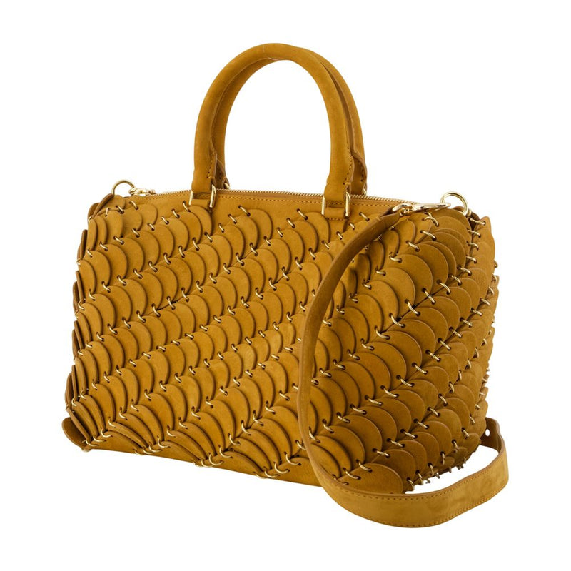 Rabanne Scalloped Quilted Calfskin Top Handle Bag — Brown