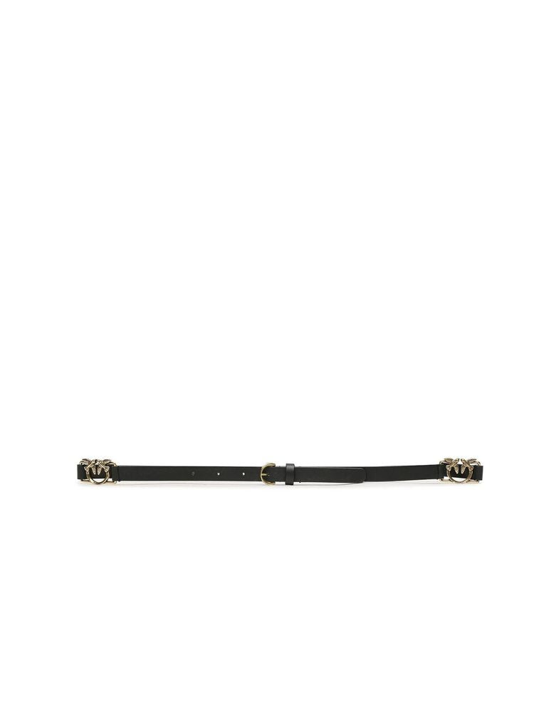 Pinko Love Birds Buckle Belt — Black Cowhide