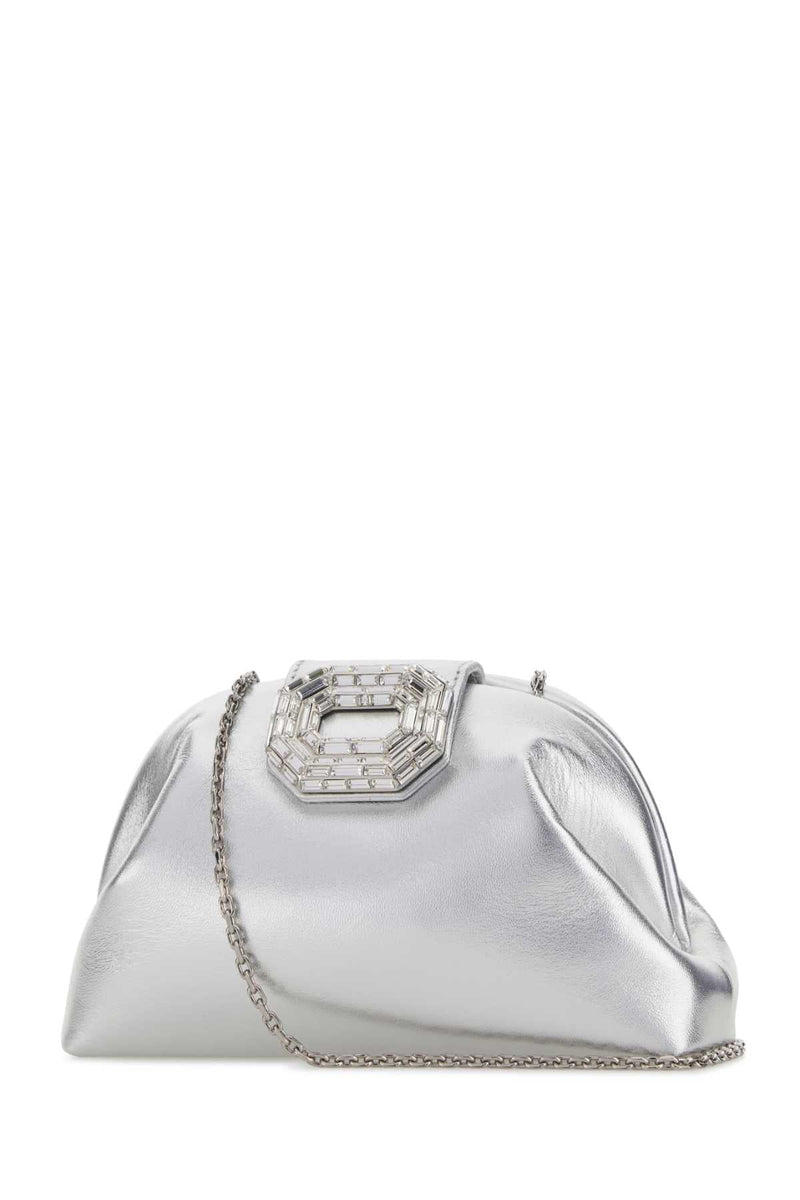 Amina Muaddi Clutch — Silver