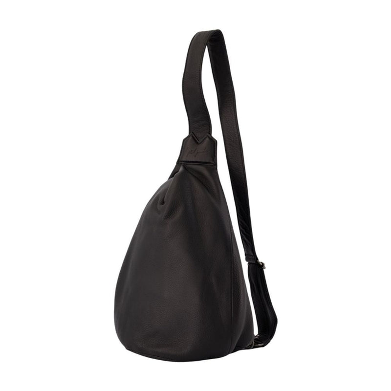 Yohji Yamamoto Gathered Top Crossbody Bag — Black Cowhide