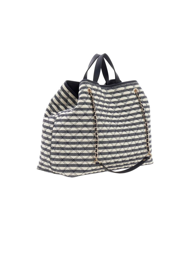 Guess Striped Jacquard Reversible Tote Bag — Navy Polyester