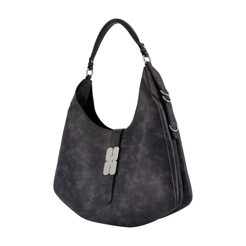 Ganni Kat Shoulder Bag — Gray Leather