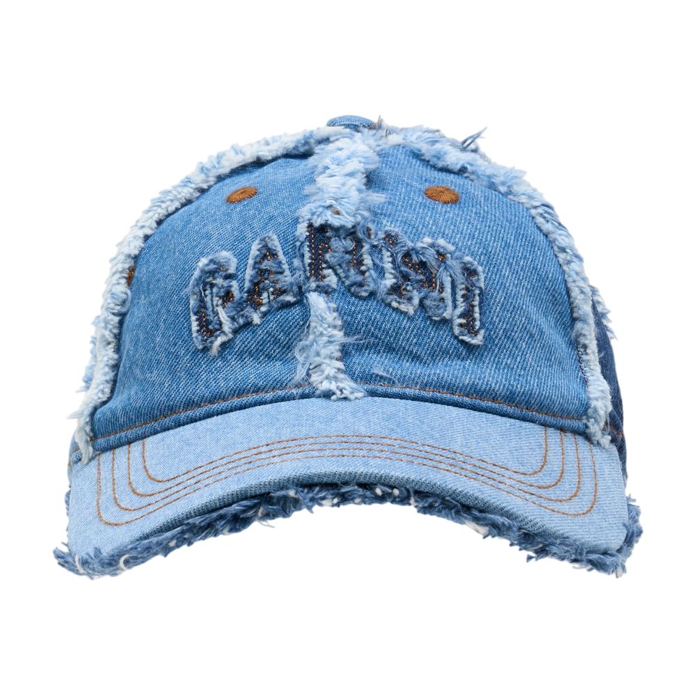 Ganni B3020078-999 Distressed Denim Baseball Cap — Blue Cotton Caps