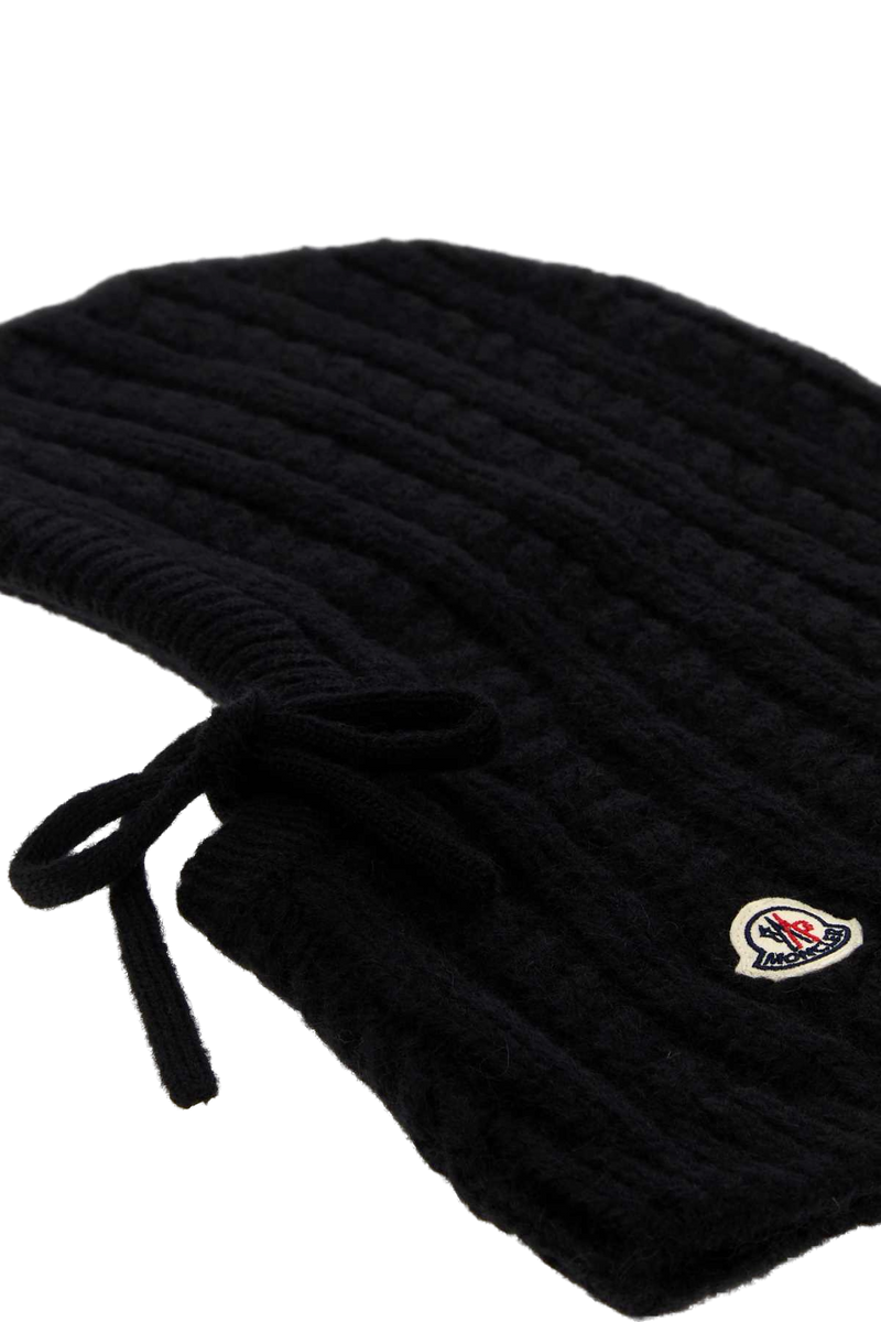 Moncler Collar Alpaca Blend Knit Balaclava — Black Exterior: Nylon Wool Winter Hats