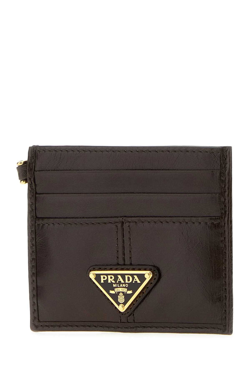 Prada Calfskin Leather Card Case — Brown Wallet