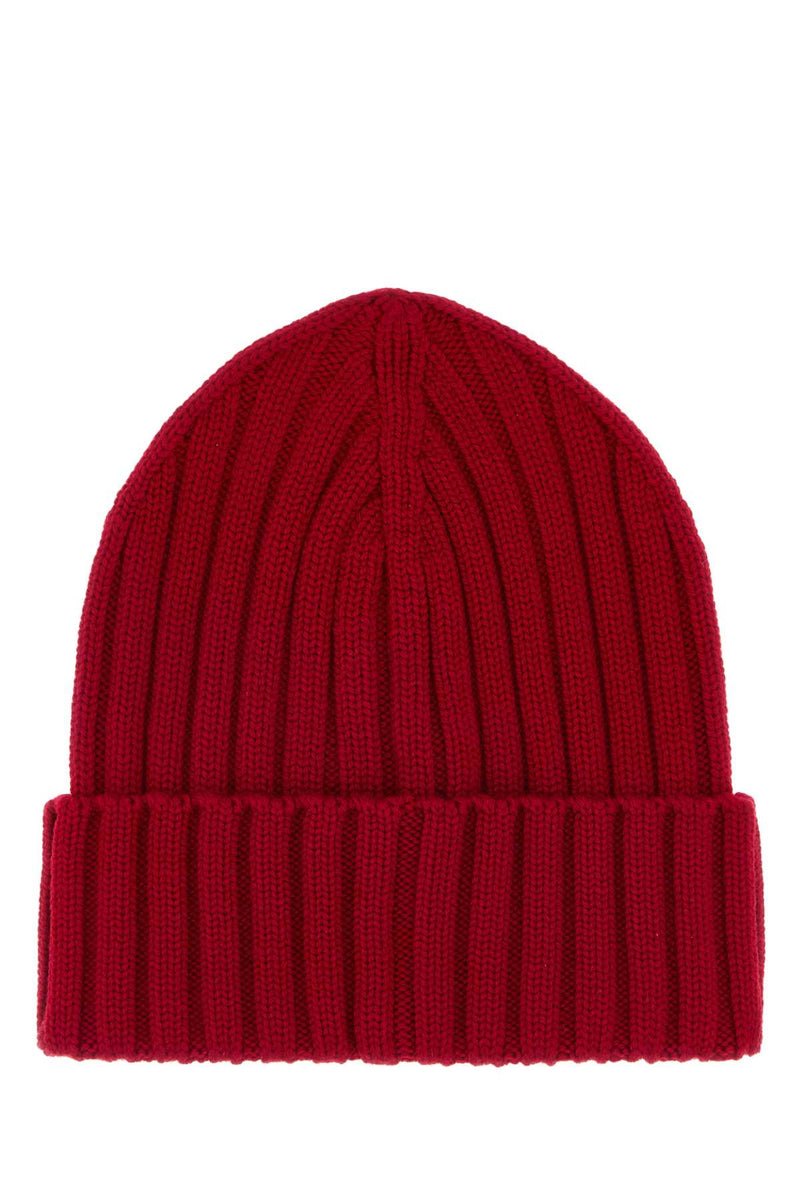 Moncler Hat Virgin Wool Ribbed Beanie — Red Exterior: Beanies