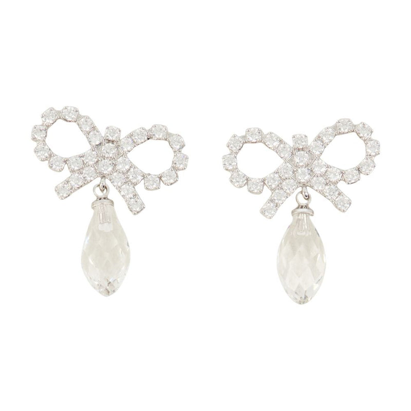 Self-Portrait Bow Droplet Earrings — Silver Crystal