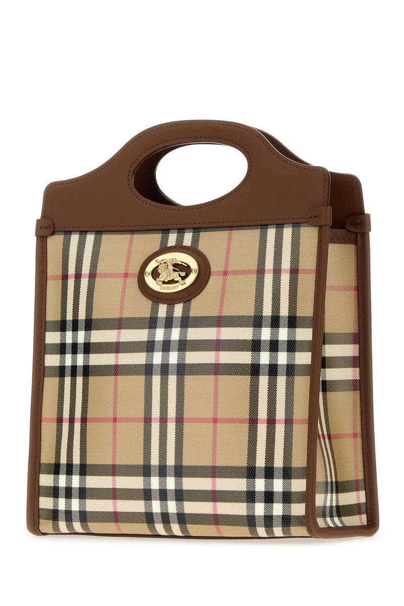 Burberry Check Canvas Top Handle Bag — Beige Cotton