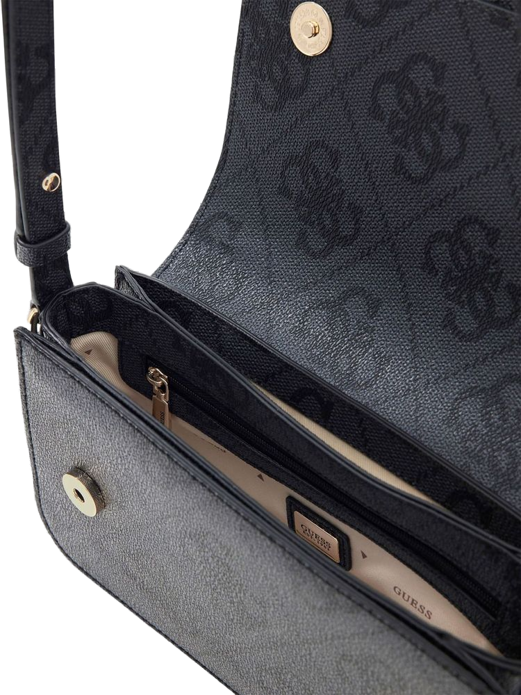 Guess Logo-Hardware Convertible Crossbody Bag — Black Polyurethane